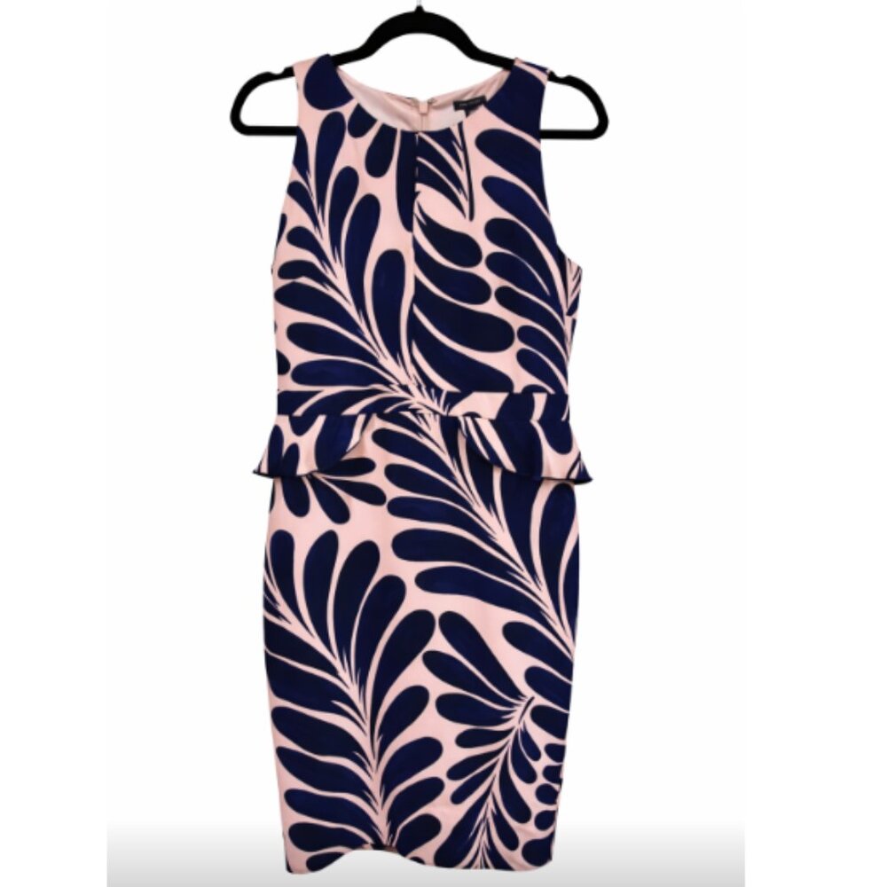 Ann Taylor Sleeveless Dress - Navy and Blush Beige - Size 8 - Peplum Waist